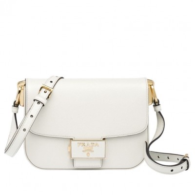 Prada Embleme Shoulder Bag In White Saffiano Leather LDBS244722