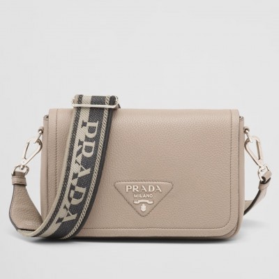 Prada Flap Shoulder Bag in Grey Grained Leather LDBS244726