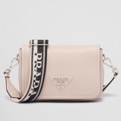 Prada Flap Shoulder Bag in Light Pink Grained Leather LDBS244727