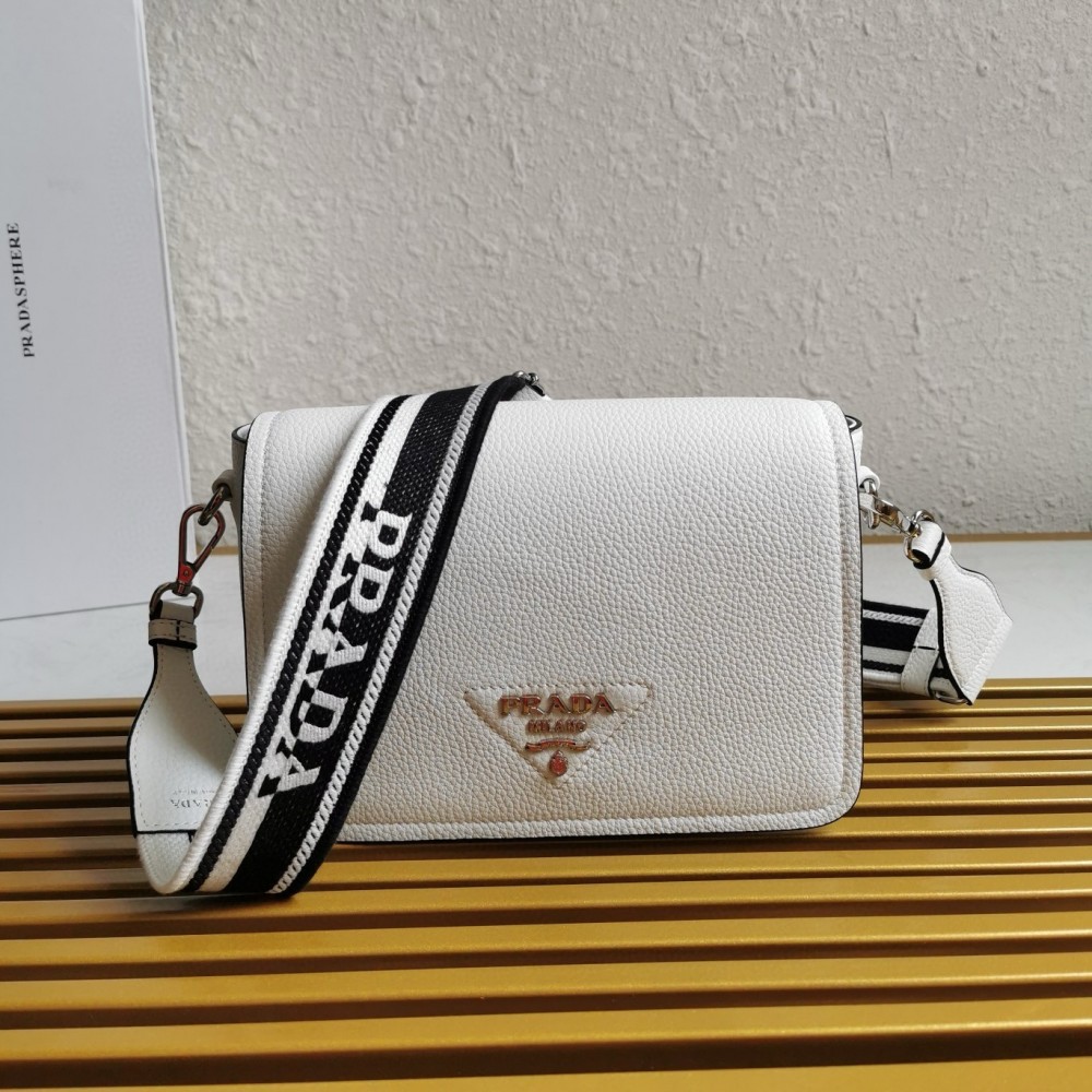 Prada Flap Shoulder Bag in White Grained Leather LDBS244729