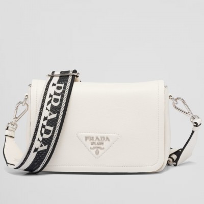 Prada Flap Shoulder Bag in White Grained Leather LDBS244729