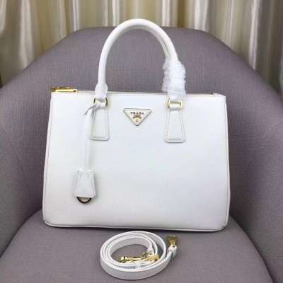 Prada Galleria Medium Bag In White Saffiano Leather LDBS244739