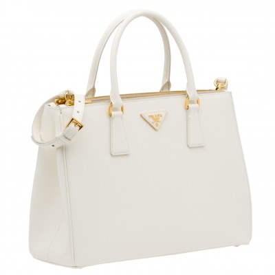 Prada Galleria Medium Bag In White Saffiano Leather LDBS244739