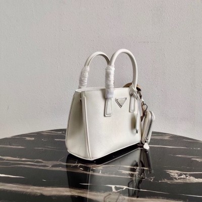 Prada Galleria Micro Bag In White Saffiano Leather LDBS244741