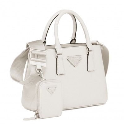 Prada Galleria Micro Bag In White Saffiano Leather LDBS244741