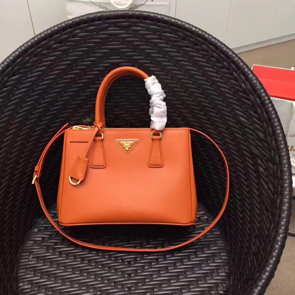 Prada Galleria Small Bag In Orange Saffiano Leather LDBS244746