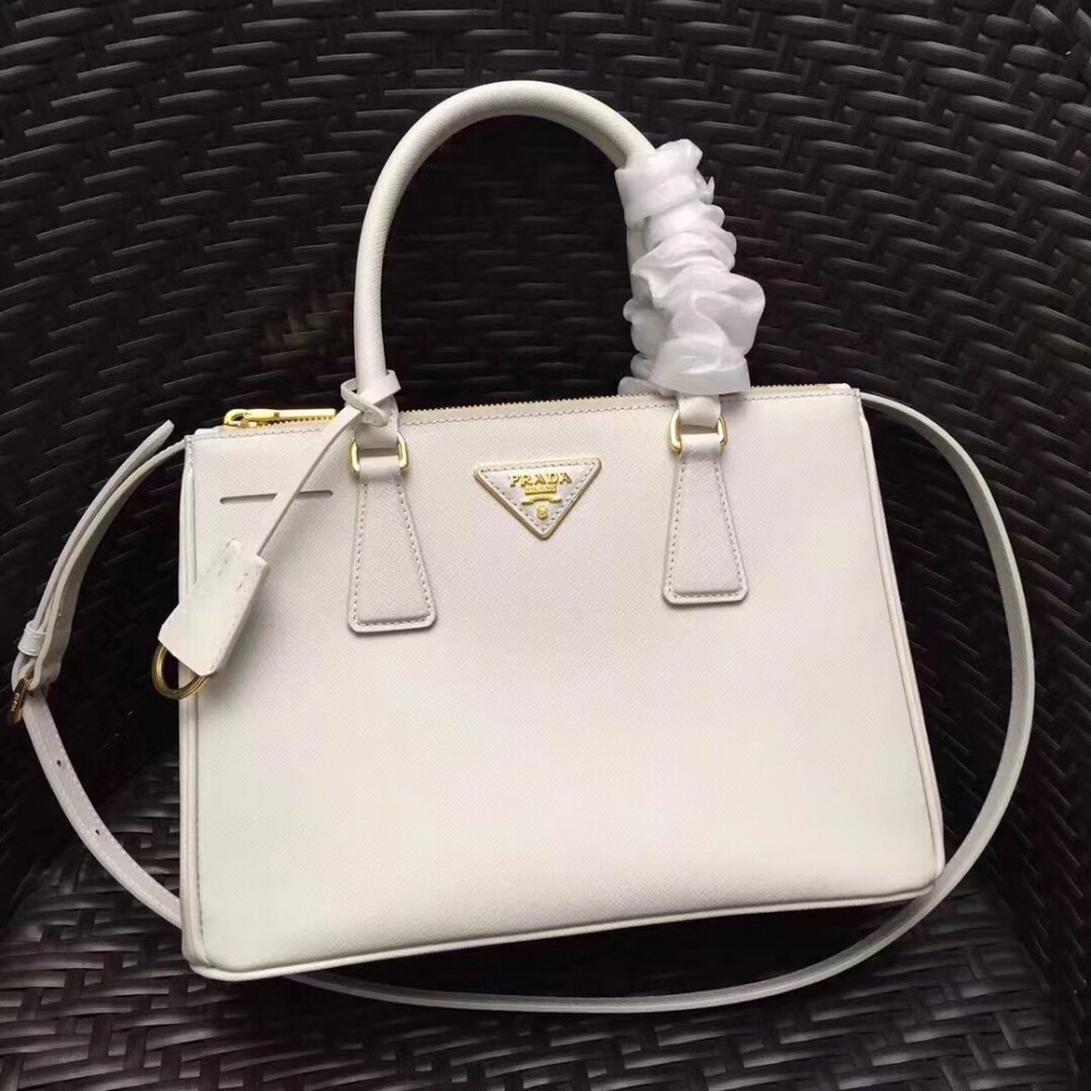 Prada Galleria Small Bag In White Saffiano Leather LDBS244749