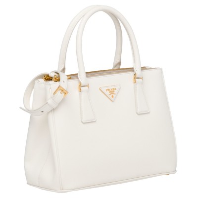 Prada Galleria Small Bag In White Saffiano Leather LDBS244749