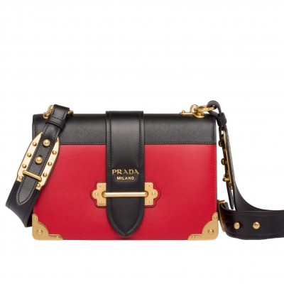 Prada Large Cahier Bag In Red/Black Leather LDBS244752