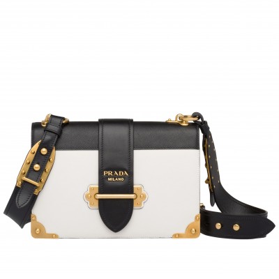 Prada Large Cahier Bag In White/Black Leather LDBS244753