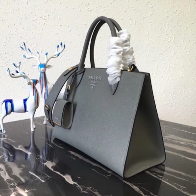 Prada Large Monochrome Bag In Grey Saffiano Leather LDBS244757