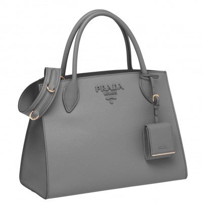 Prada Large Monochrome Bag In Grey Saffiano Leather LDBS244757