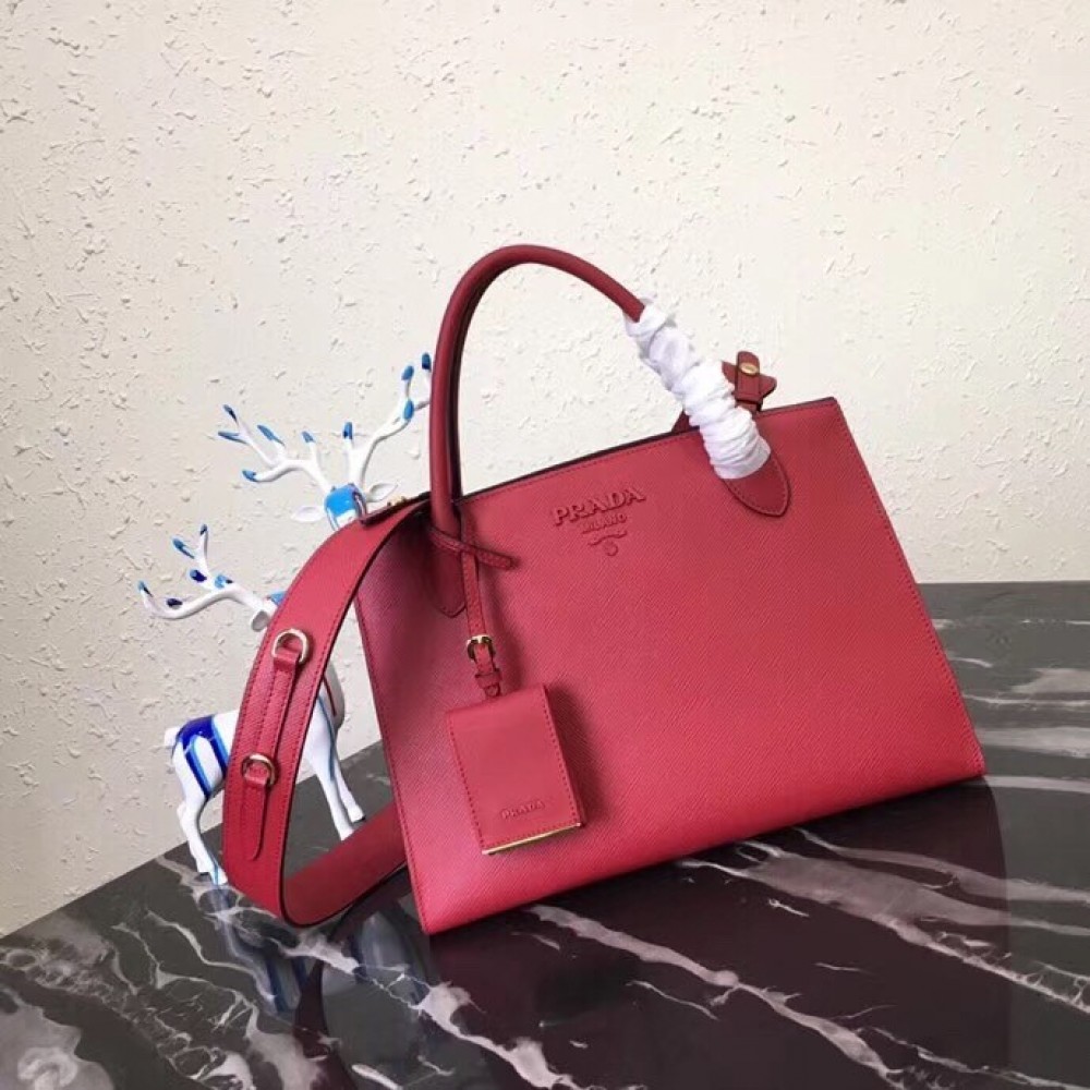 Prada Large Monochrome Bag In Red Saffiano Leather LDBS244759