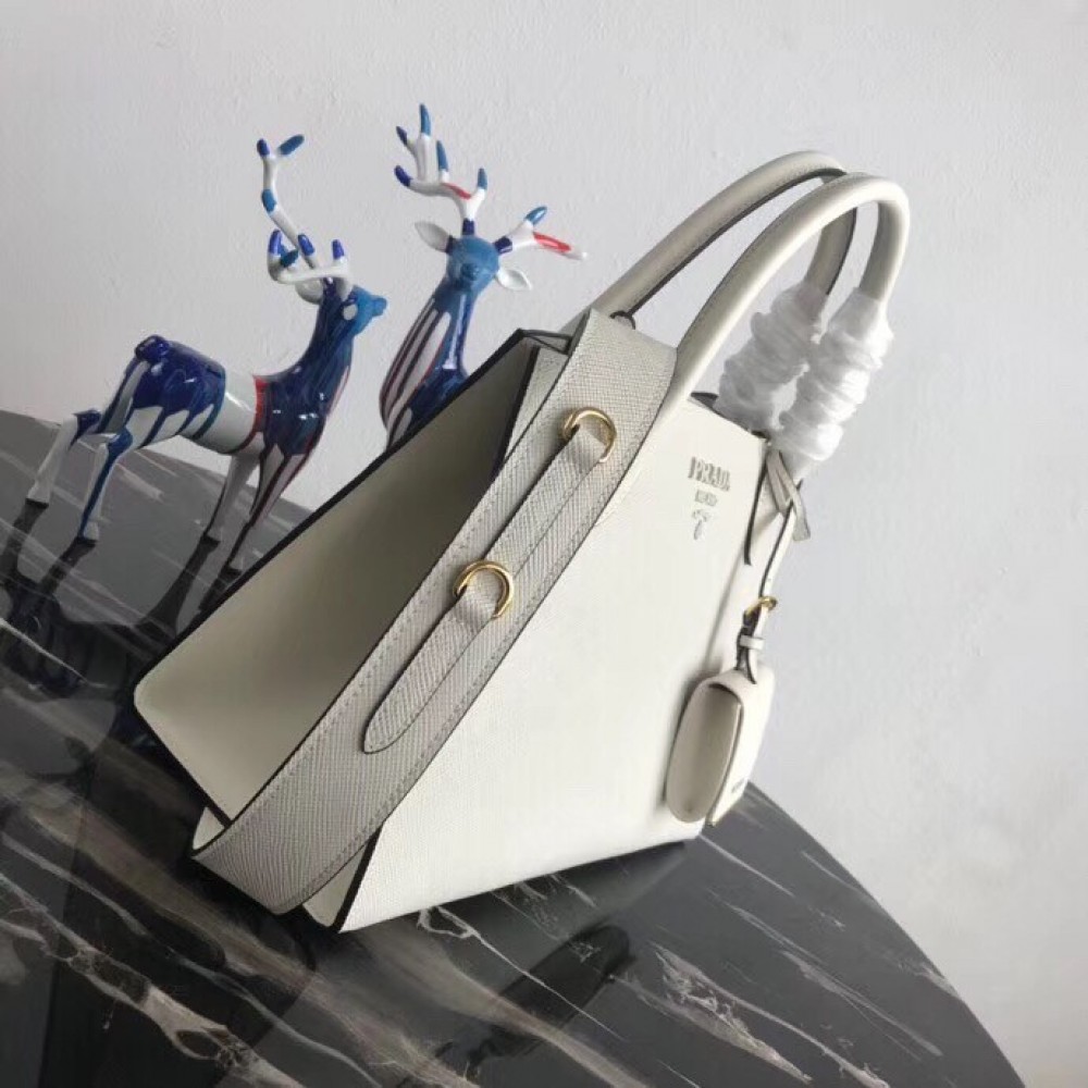 Prada Large Monochrome Bag In White Saffiano Leather LDBS244760