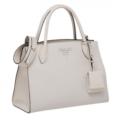 Prada Large Monochrome Bag In White Saffiano Leather LDBS244760