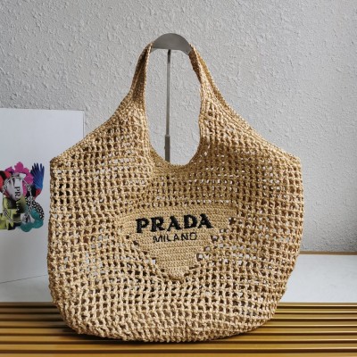 Prada Large Tote Bag In Beige Raffia LDBS244764