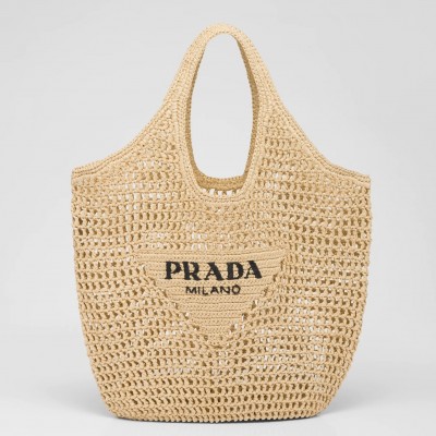 Prada Large Tote Bag In Beige Raffia LDBS244764