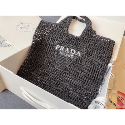 Prada Large Tote Bag In Black Raffia LDBS244769