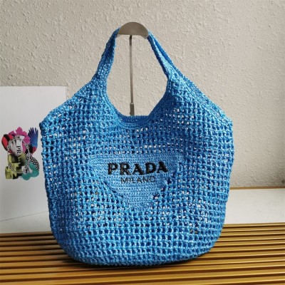 Prada Large Tote Bag In Blue Raffia LDBS244772