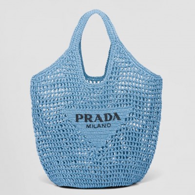 Prada Large Tote Bag In Blue Raffia LDBS244772