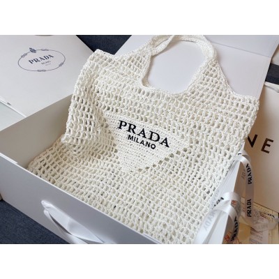 Prada Large Tote Bag In White Raffia LDBS244778