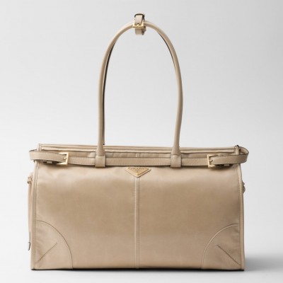 Prada Large Tote Bag in Beige Soft Leather LDBS244765