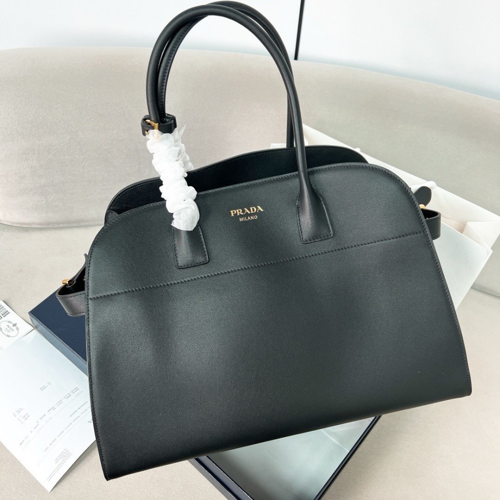 Prada Large Tote Bag in Black Leather with Buckles LDBS244767