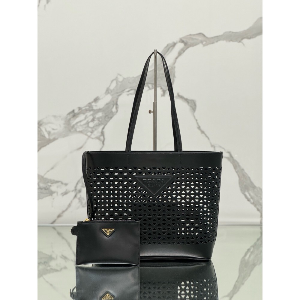 Prada Large Tote Bag in Black Perforated Leather LDBS244768