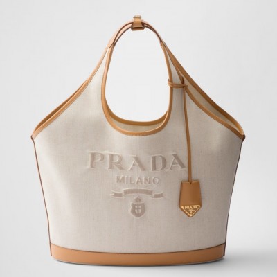 Prada Large Tote Bag in Linen Blend and Leather LDBS244776