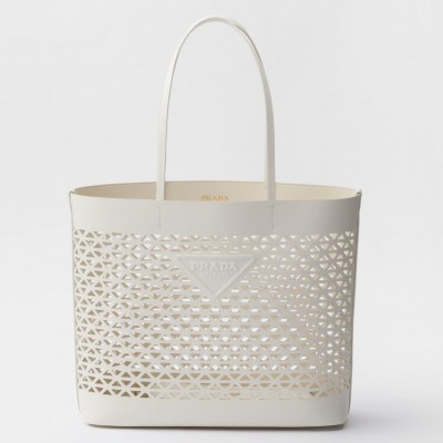 Prada Large Tote Bag in White Perforated Leather LDBS244777