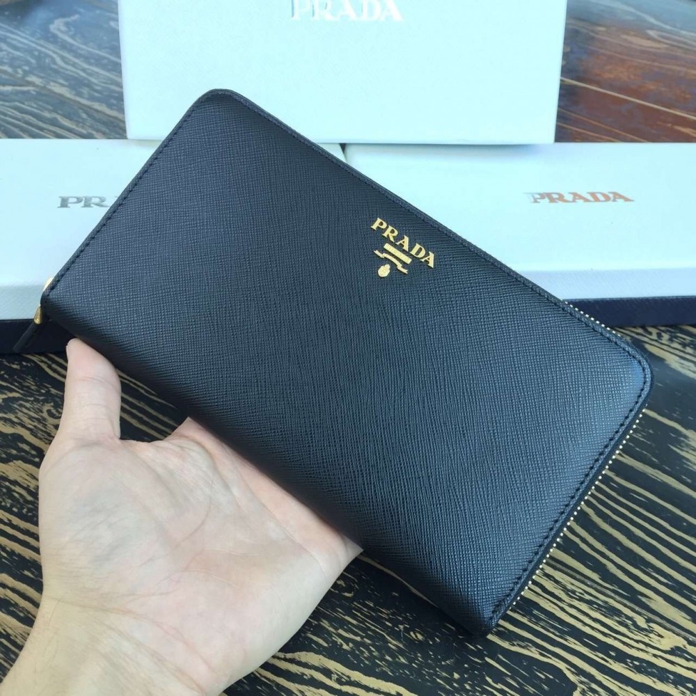 Prada Large Zipped Wallet In Black Saffiano Leather LDBS244779