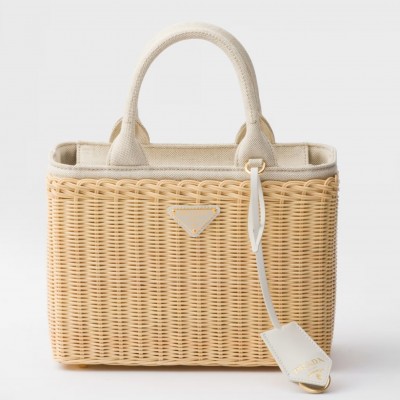 Prada Medium Blend Tote Bag in Wicker and Linen LDBS244781