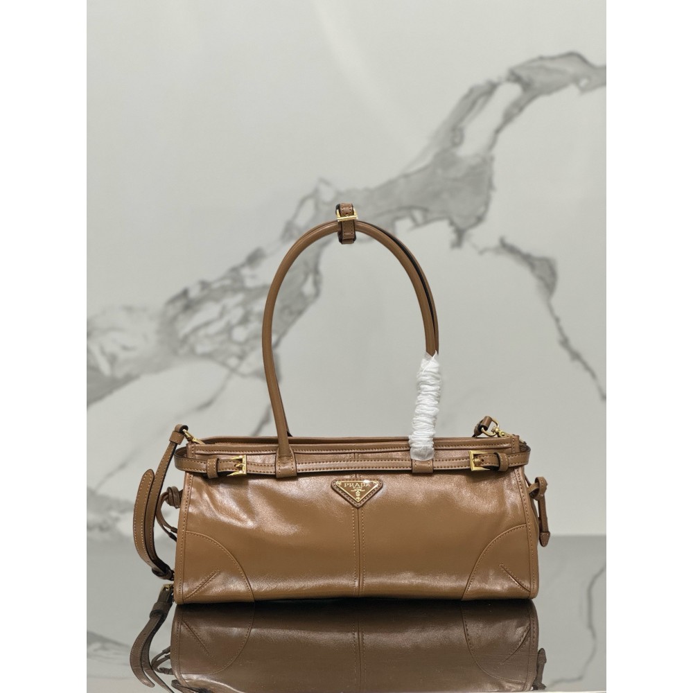 Prada Medium Tote Bag in Brown Soft Leather LDBS244793