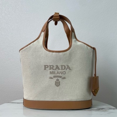 Prada Medium Tote Bag in Linen Blend and Leather LDBS244795