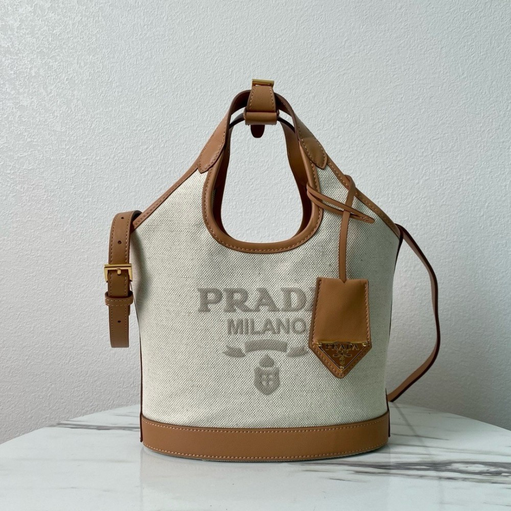 Prada Mini Buckle Bag in Linen Blend and Leather LDBS244797