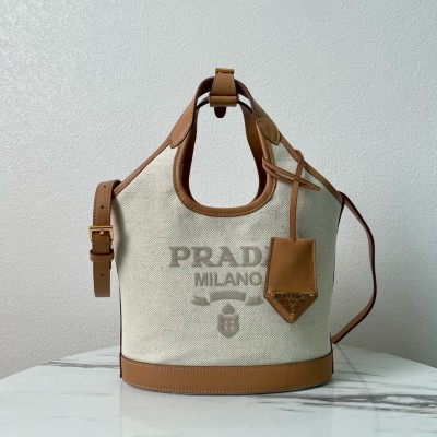 Prada Mini Buckle Bag in Linen Blend and Leather LDBS244797