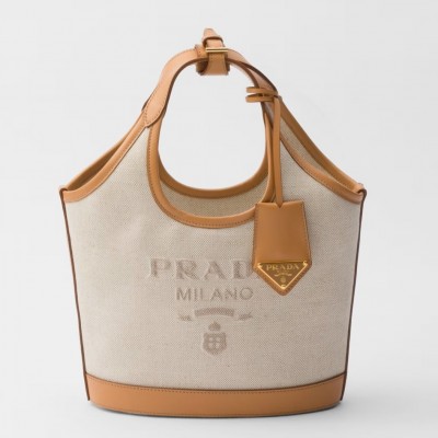 Prada Mini Buckle Bag in Linen Blend and Leather LDBS244797