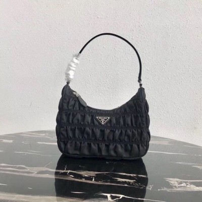 Prada Mini Hobo Bag In Black Nylon and Leather LDBS244798