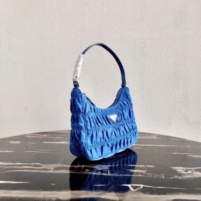 Prada Mini Hobo Bag In Blue Nylon and Leather LDBS244799