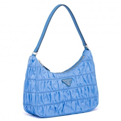 Prada Mini Hobo Bag In Blue Nylon and Leather LDBS244799