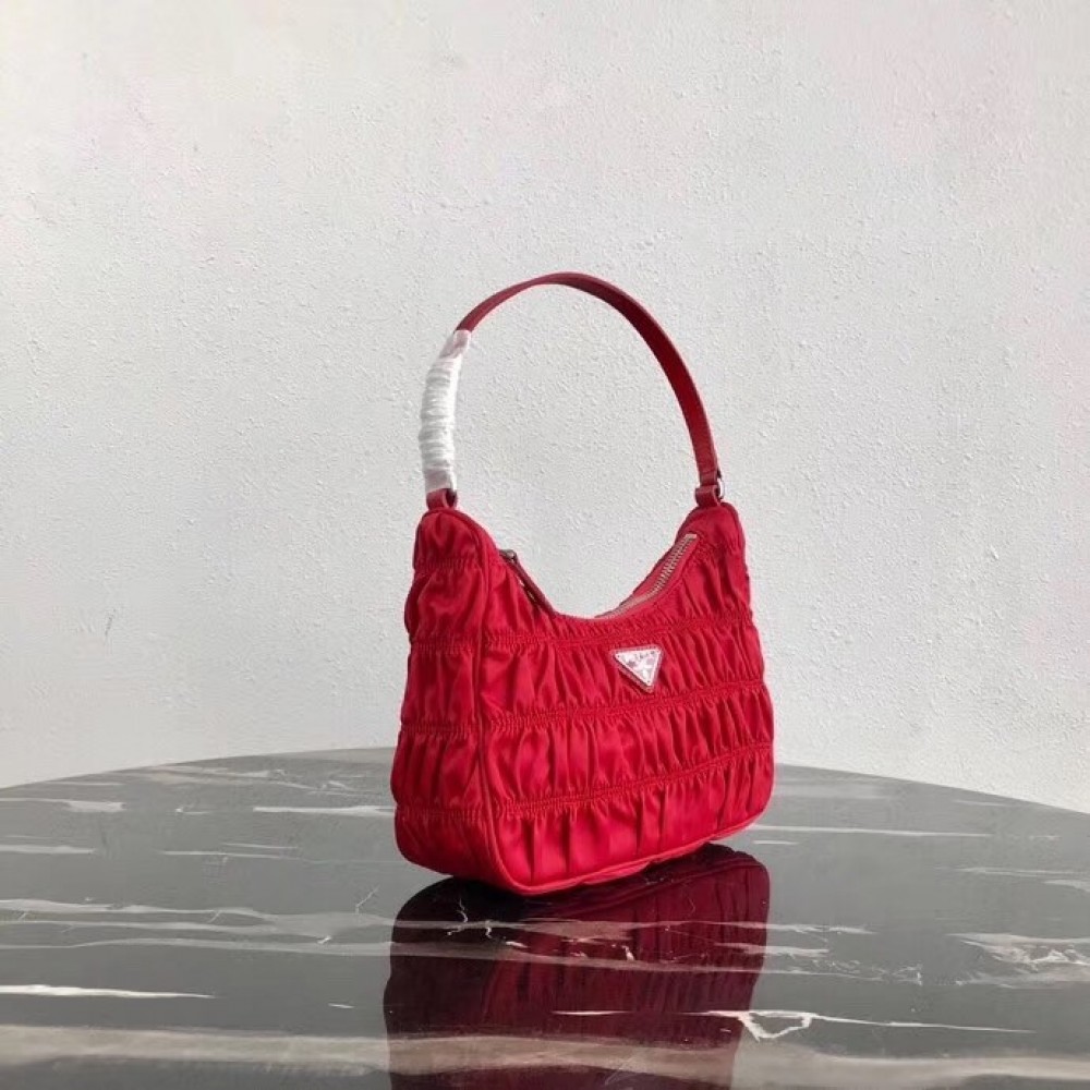 Prada Mini Hobo Bag In Red Nylon and Leather LDBS244800