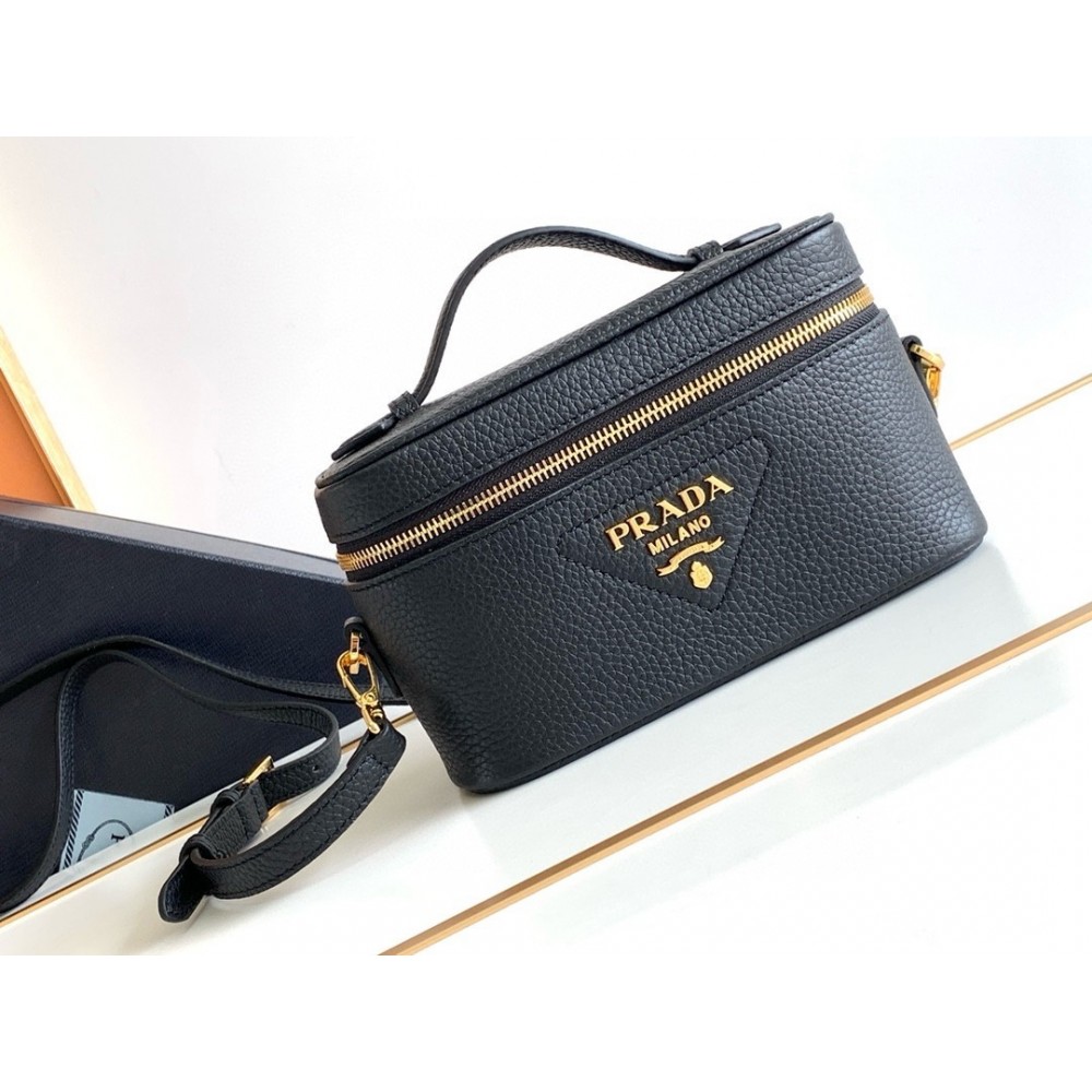 Prada Mini Vanity Bag in Black Grained Leather LDBS244801