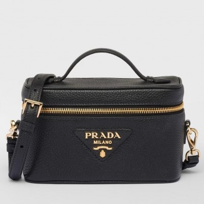 Prada Mini Vanity Bag in Black Grained Leather LDBS244801