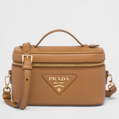 Prada Mini Vanity Bag in Brown Grained Leather LDBS244802