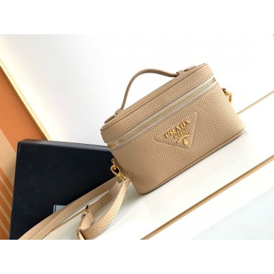 Prada Mini Vanity Bag in Sand Beige Grained Leather LDBS244804