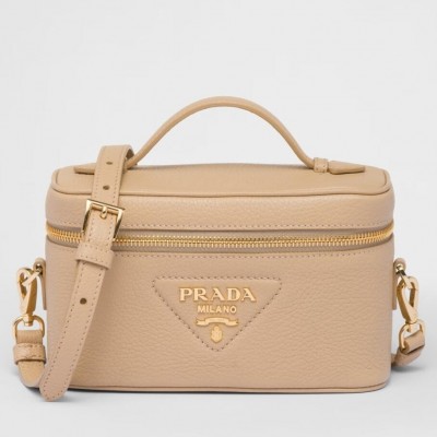 Prada Mini Vanity Bag in Sand Beige Grained Leather LDBS244804