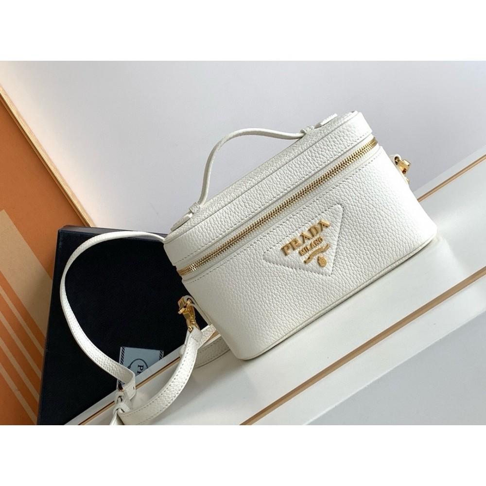 Prada Mini Vanity Bag in White Grained Leather LDBS244805