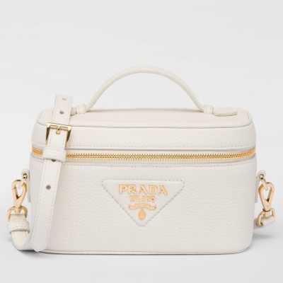 Prada Mini Vanity Bag in White Grained Leather LDBS244805