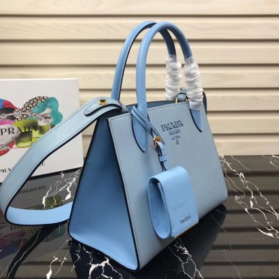 Prada Monochrome Bag In Pale Blue Saffiano Leather LDBS244809