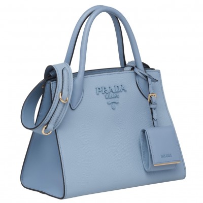 Prada Monochrome Bag In Pale Blue Saffiano Leather LDBS244809